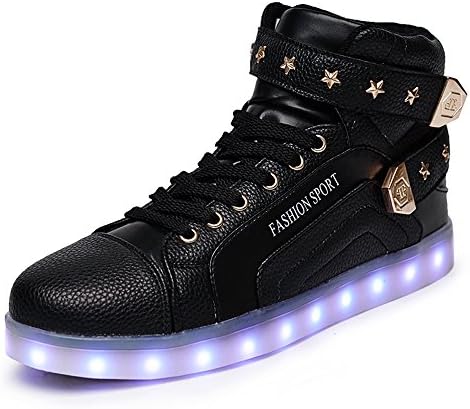 New Black Women Men High Top 7 Color Light Up USB Charging LED Shoes Flashing Sneakers 40