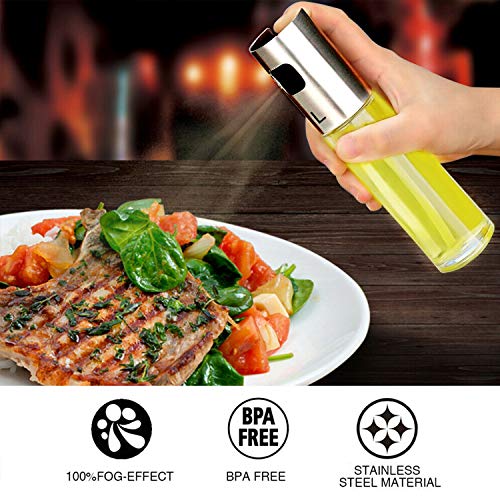 Besmon Olive Oil Sprayer Food-grade Glass Bottle dispenser for Cooking, BBQ, Salad, Kitchen Baking, Roasting, Frying (Clear)