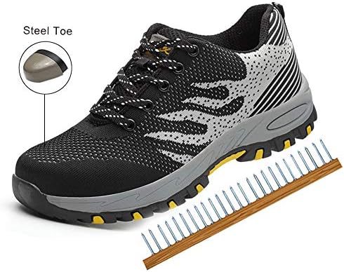 Safety Shoes, Steel Toe Cap Trainers Mens Womens Safety Shoes Work Lightweight Midsole Protection,47EU