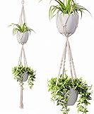 2 Tier Macrame Plant Hanger by TimeYard - Handmade Double Indoor Hanging Planter Pot Holder - Modern Boho Home Decor - 1 PCS Ceiling Hook