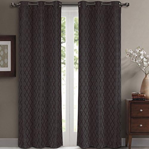 Pair of Two Top Grommet Blackout Jacquard Curtain Panels, Triple-Pass Foam Back Layer, Elegant and Contemporary Willow Blackout Panels, Charcoal, Set of Two 42" by 96" Panels (84" by 96" Pair)