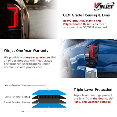 Winjet WJ20-0466-05 Taillights Lamps Replacement for 2016-2019 Toyota Tacoma Black Housing/Smoke Lens LED Tail Lights Glow Bar Running Brake - Thumbnail 2
