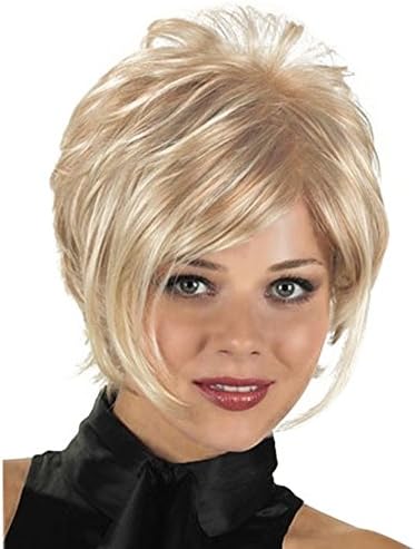 QianBaiHui Wigs for white Women Short Curly Hair - Blonde Wig Heat Resistant Synthetic Fashion Full Wig + Wig Cap