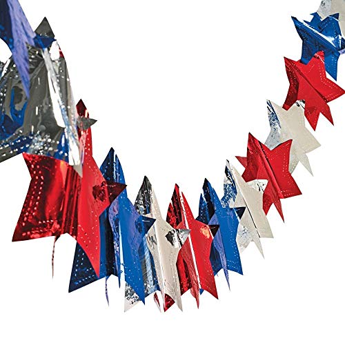 Fun Express - Foil Patriotic Star Garland for Fourth of July - Party Decor - Hanging Decor - Garland - Fourth of July - 1 Piece