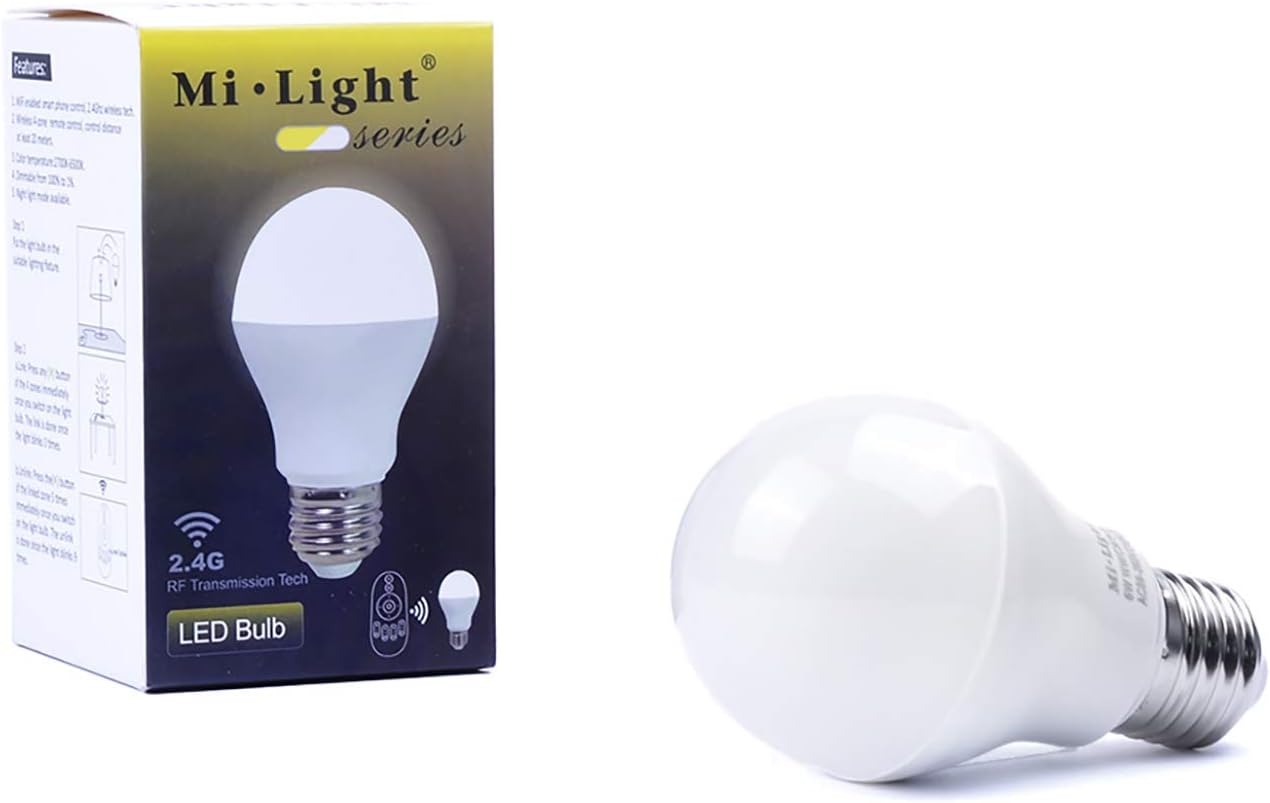 KingLed – Mi-Light 6W E27 Dual White LED Light Bulb for CCT LED Lights. 2.4GHz RF Remote Controllable. WiFi Enabled. FUT017 Code 0612