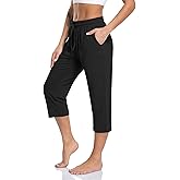 TARSE Women's Capri Yoga Pants Loose Soft Drawstring Workout Sweatpants Causal Lounge Pants with Pockets