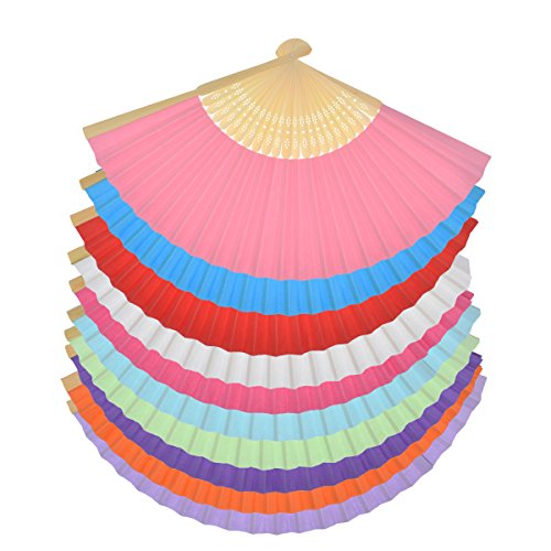 10 Packs Multicolor Bamboo Folding Fan Hadheld Fans Paper Folded Fan for Wedding Party Decoration - Thumbnail 2