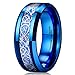 King Will Dragon Men Women 8mm Tungsten Carbide Ring Blue Carbon Fiber Silver Celtic Dragon Inlay Wedding Band