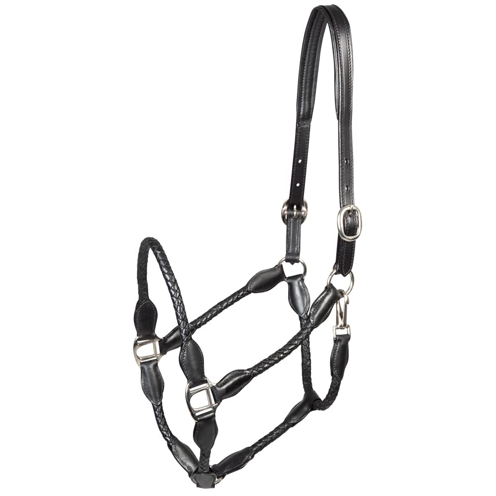 PFIFF 102922 Trenza Braided Leather Headcollar Black Full