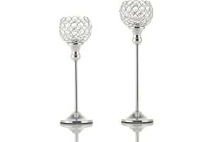 VINCIGANT Silver Crystal Votive Candle Holders Set of 2 for Table Centerpieces, Wedding Dinning Room Table Tealight Candle Stand,Christmas Housewarmin