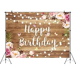 Aperturee 7x5ft Pink Floral Happy Birthday Backdrop