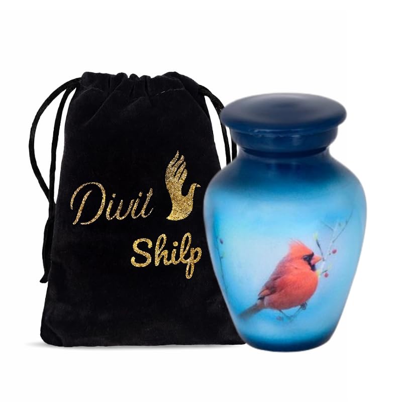 Divit Shilp Small Keepsake Cremation Urn with Velvet Case | Choose from Unique Colors | Lovely Sharing Mini Metal Token for Human Ashes or Pet. (Keepsake, Cardinal) โ image 1