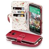 HTC One M8 Case, Terrapin [Red] [Floral Interior] Premium PU Leather Wallet Case with Card Slots, Cash Compartment and Detachable Wrist Strap for HTC One M8 - Red