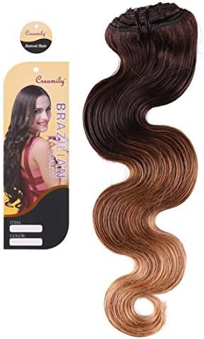 Creamily® 100% Brazilian Human Hair #2/30/27 (Black Brown to Caramel Blonde) 3-tone Ombre Hair Color Dip Dye Extensions Clips in Weave Bundles 8 Pieces Body Wavy 18' Inches 4.2oz / 120 Gram / Set