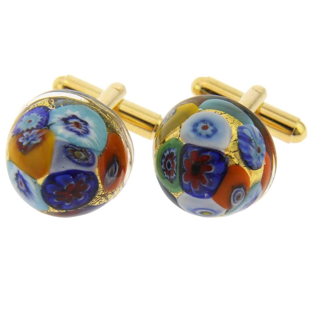 Glass Of Venice Murano Glass Millefiori Round Cufflinks - Gold Multicolor
