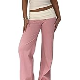 Women Y2k Fold Over Lounge Pants Comfy Wide Leg Stretch Yoga Pants Low Rise Skinny Sweatpants