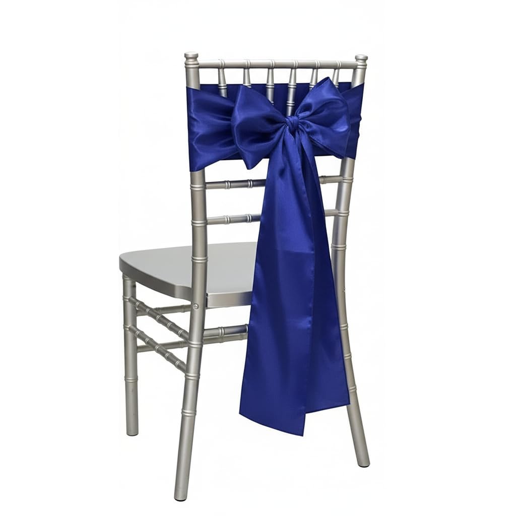 iEventStar Satin Sash Sashes Chair Bow Bows Cover Wedding Banquet Party Chair Decoration (Royal Blue, 50) — image 1