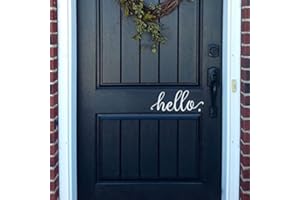 BATTOO Hello Wall Decal Farmhouse Wall Decor Hello. Door Decal Vinyl Lettering for Front Door Country Cottage Decor(9"X 4",White)