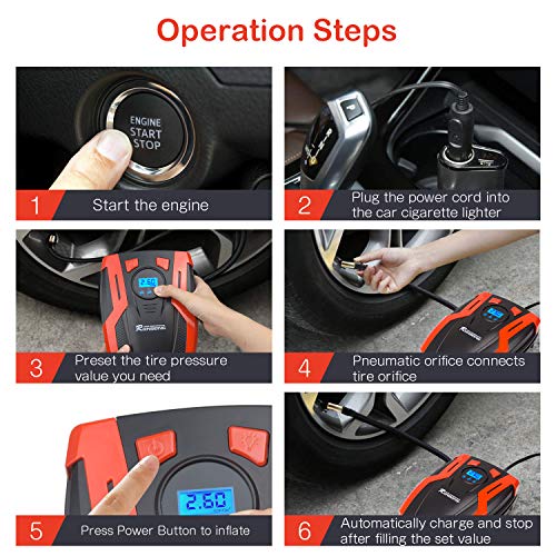 image for BOSONER Portable Air Compressor Pump, Tire Inflator, 12V DC Portable A