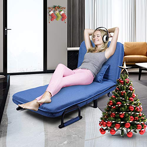 JAXSUNNY 29.5" Width Blue Sofa Chair Bed with Pillow Fabric Folding Arm Chair Convertible
