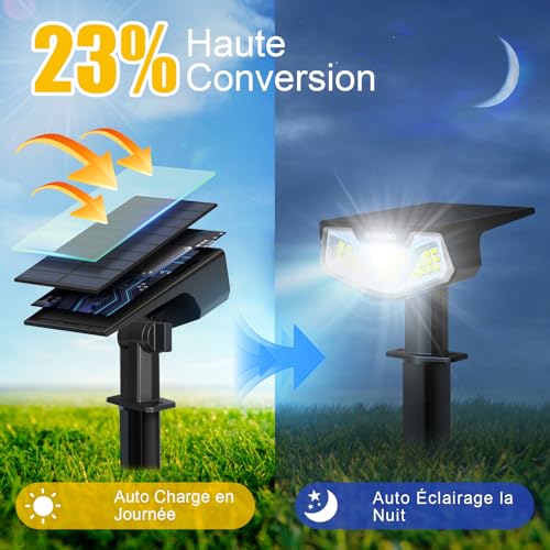 SUNNMO Set of 4 Powerful Solar Outdoor Garden Lights, Outdoor Solar Light with 3 Modes, IP65 Waterproof Solar Outdoor Lighting for Garden, Pathway, Cold White