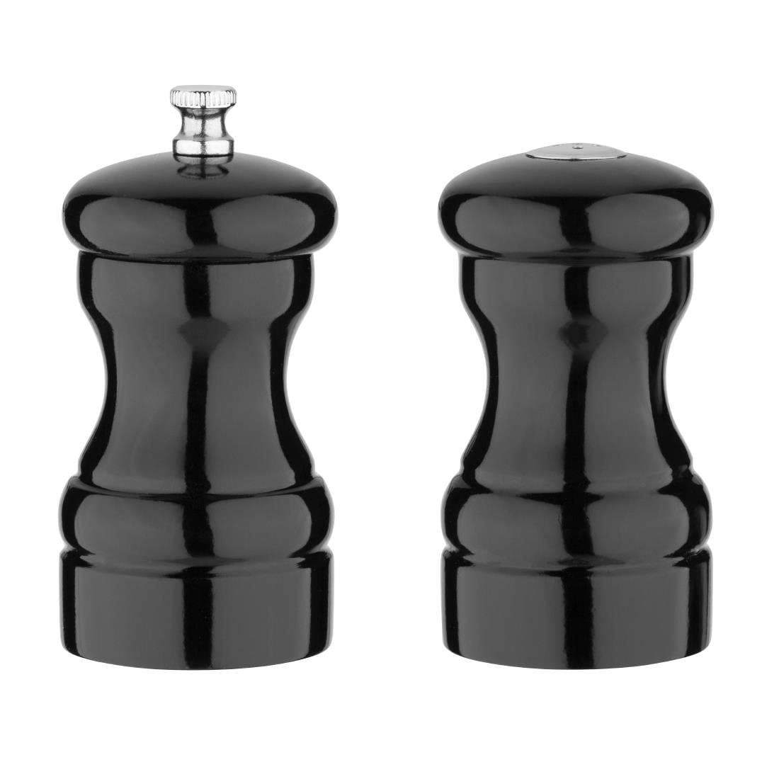 Olympia Black Rubber Wood Salt and Pepper Grinder Set - Adjustable Precision, Refillable Condiment Shakers GL087