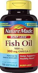Nature Made Burp-less Fish Oil, 1000 Mg, 300 mg Omega-3, 150 Liquid Softgels