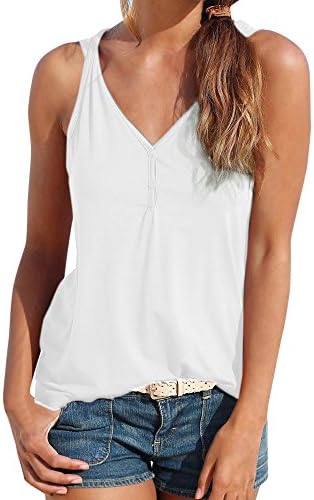Womens V Neck Tank Tops SADUORHAPPY Solid Color Sleeveless Henley Shirts Button Up Casual Tunic Tees