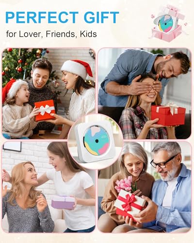 CD Player Portable with Bluetooth 5.1Desktop CD Player with HiFi Sound Speakers,Remote Control,Dust Cover,LED Display,Boombox FM Radio,USB/AUX for Home,Gift,Kids(White)