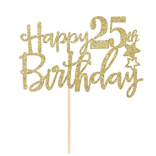Gold Happy 25th Birthday Cake Topper,Hello 25,Cheer to 25 Years, 25 & Fabulous Party Decoration