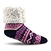 Pudus Nordic Pink Cozy Winter Slipper Socks for Women and Men with Non-Slip Grippers and Faux Fur Sherpa Fleece - Adult Regular Fuzzy Socks
