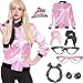 Womens Pink Party Jacket Costume with 50s Accessories Set (M, Pink and Rhinestone)