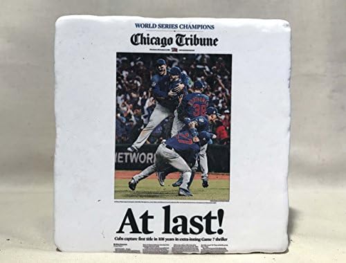 Cubs World Series Headline "At last!" Tumbled Marble Coaster