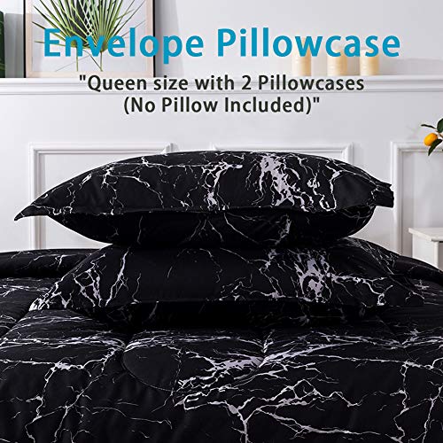 Litanika Black Marble Comforter Queen(90x90lnch), 3Pieces(1 Marble