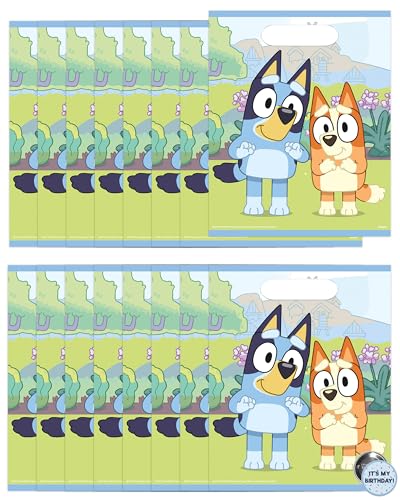 Unique Bluey Party Favor Bags | 16 Pack | Officially Licensed | Goodie Bags | Birthday Party Supplies, Favors & Decorations | Button