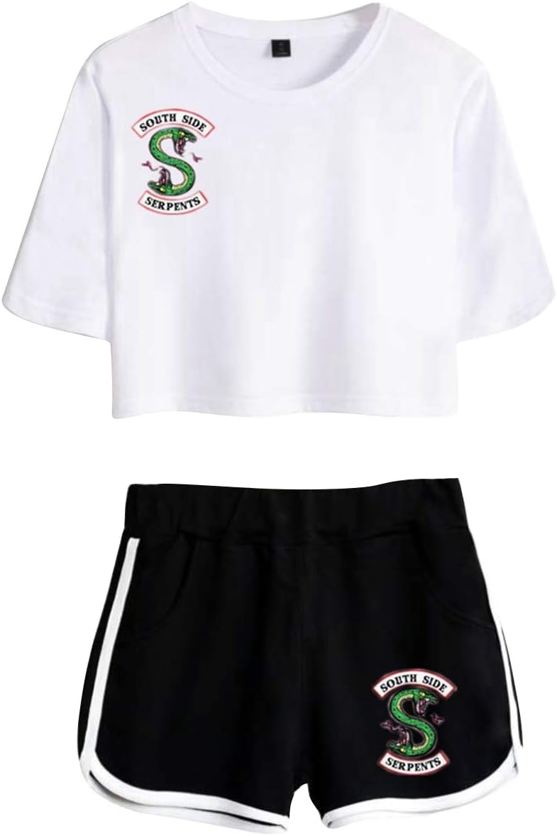 Riverdale Tops and Shorts Set, South Side Serpent Clothes Teen Girls T-Shirt Set Causal Sport Tracksuit Two Piece Suit Sales