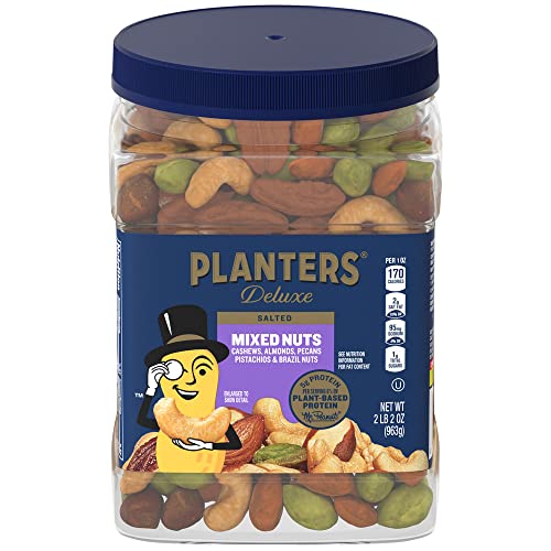 PLANTERS Deluxe Salted Mixed Nuts, Resealable Canister Contains