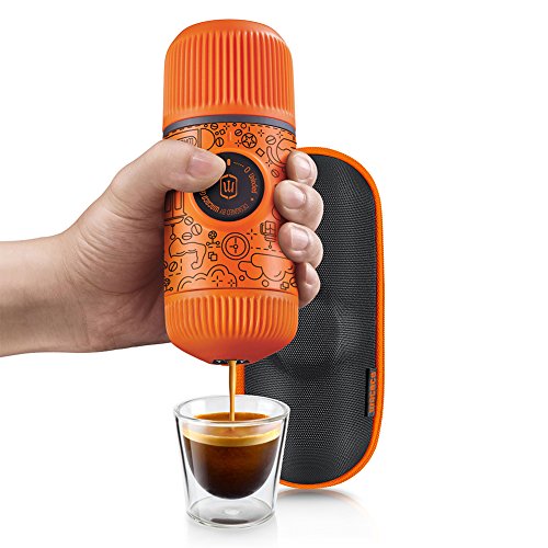 Wacaco Nanopresso Portable Espresso Maker bundled with Protective Case, Orange Tattoo Patrol Edition, 18 Bar Pressure, Extra Small Travel Coffee Maker, Manually Operated Perfect for Kitchen and Office