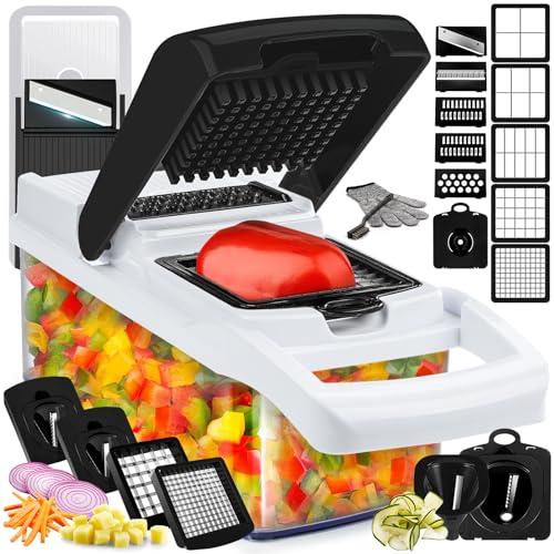 25 in 1 Chopper and Mandoline Slicer - Food Chopper with Container - Vegetable Cutter, Salad Slicer, Onion, Potato and Tomato Slicer - Kitchen Gadgets - 13 Blades