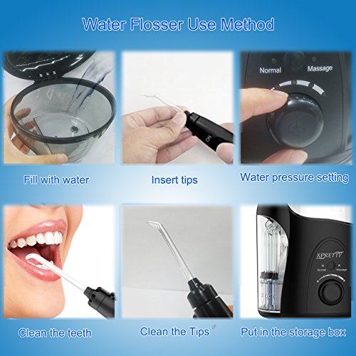 Water Flosser Teeth Cleaner, THZY 2019 Upgraded 600ML Electric Oral Irrigator Water Pick with 7 Interchangeable Nozzles For Braces, Implants, Bridges, Global Voltage Black - Thumbnail 5