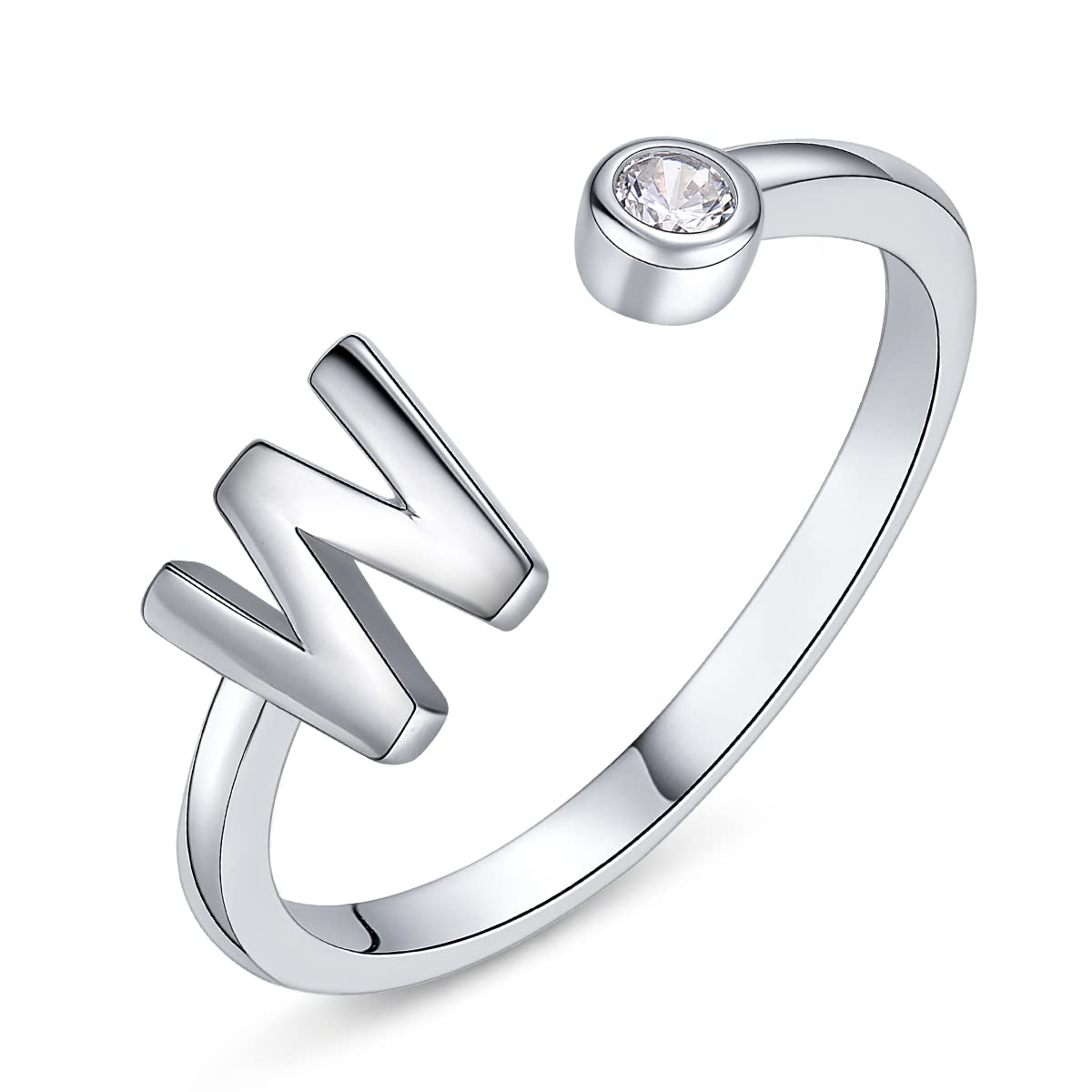 PEARLOVE 925 Sterling Silver Initial Rings for Women Girls A-Z Stackable Adjustable Silver Ring Jewelry Gifts