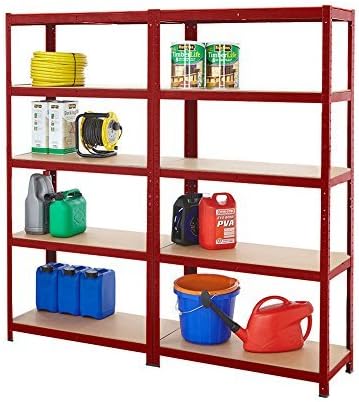 Cownic Heavy Duty 5 Tiers Boltless Shelving Unit Commercial Racking Garage Shelving Unit Storage Shelf Display (2 x Unit, Red)