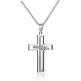 BOPREINA Cross Necklace for Men Silver Black Gold Stainless Steel Plain Cross Pendant Rotating Inspirational Crucifix Faith Religious Necklace for Men Women