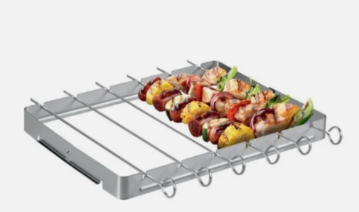Barbecue Skewers and Rack Set, 6-Pack Stainless Steel Kebab Skewers with Foldable Shish Kebab Rack