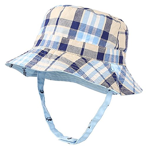 Baby Hat Boys Girls Toddler Kids Play Sun Hats Bucket/Reversible Brim Drawstring Sun Protective Plaid Fish Pattern 6-12 Months …