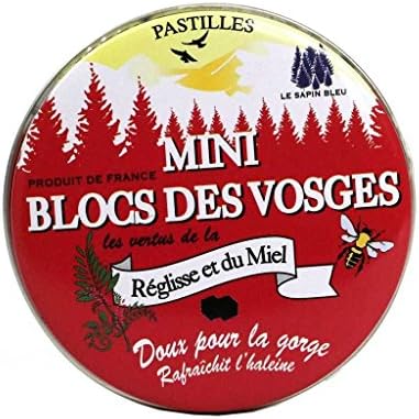 Nice Bonbon Mini Blocs des Vosges, Licorice &amp; Honey Drop Candy (Pastilles), Product of France, 3-Pack (3 x 1.5oz Tin)