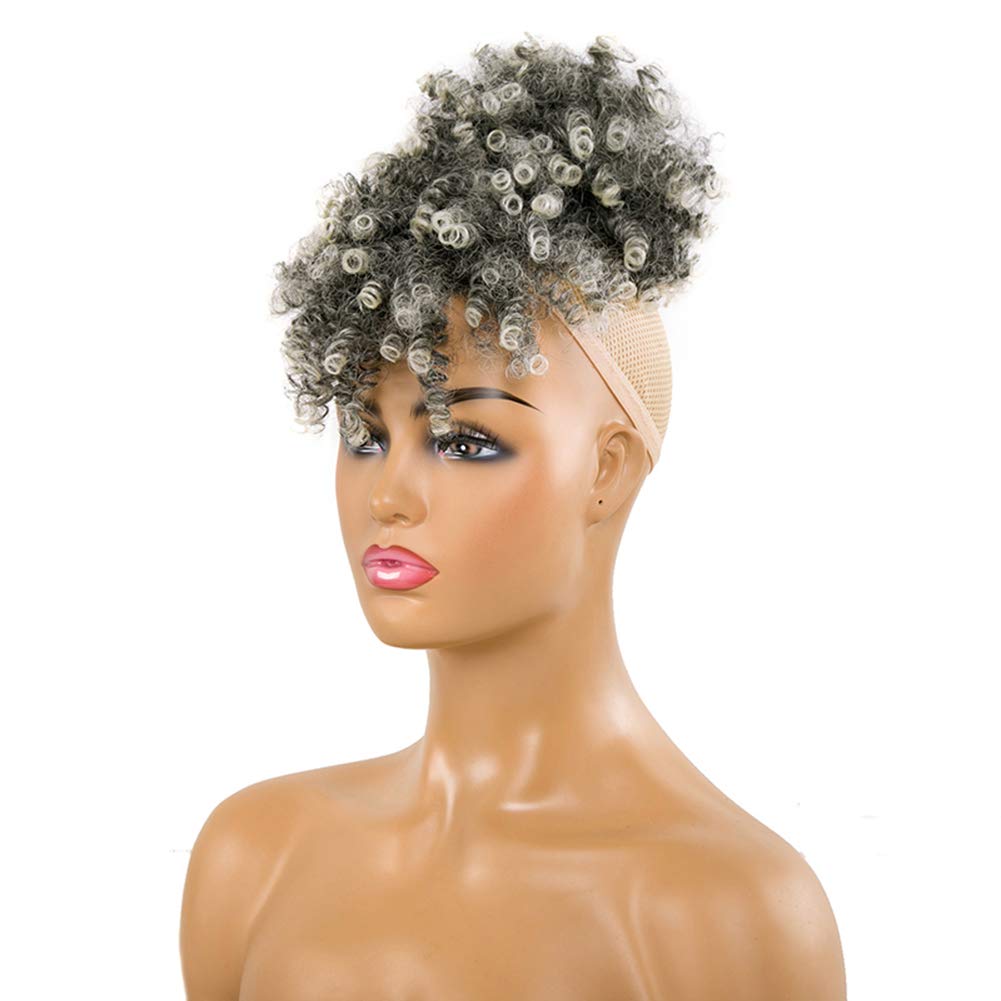 Ombre High Puff Afro Kinky Curly Hair Ponytail Clip in Bangs with Drawstring Ponytail Bun Extensions for Black Women 1/613# Black/Beige