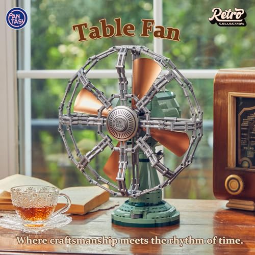 PANTASY Vintage Desk Fan Building Set, Mechanical Oscillating Motorized Brick Fan, Retro Green Desk Decoration Object Collectible for Adults