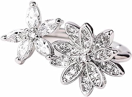 Excelsia 'Analulu' 14K Rose/White Gold-Plated CZ Crystal Dainty Spring Flower Ring, Sizes 4-8 Adjustable