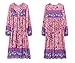 R.Vivimos Women's Long Sleeve Floral Print Retro V Neck Tassel Bohemian Midi Dresses (Large, Pink)